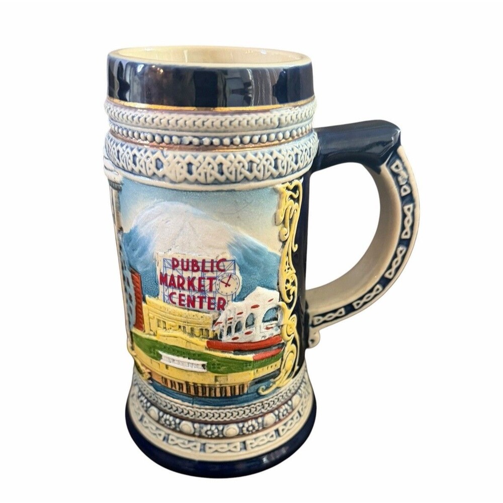 Space Needle Public Market Seattle Washington Cup Mug Stein Souvenir 6.5"L NWT